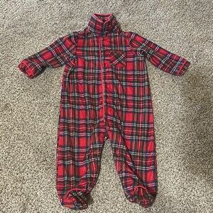Baby Christmas flannel button footie sleeper